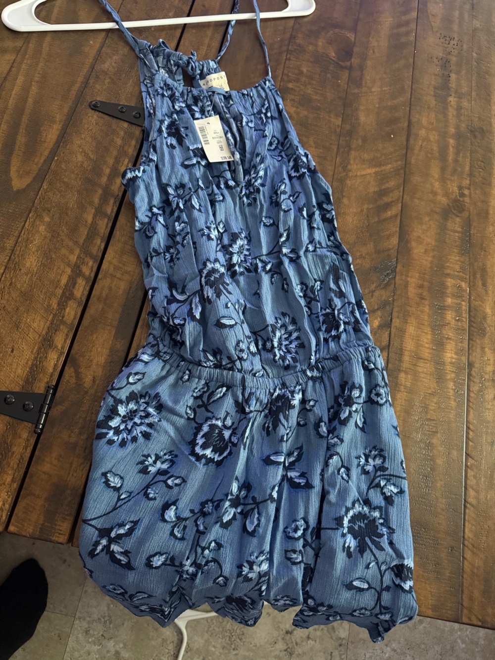 Aeropostale Blue Floral Smocked Tunic Romper